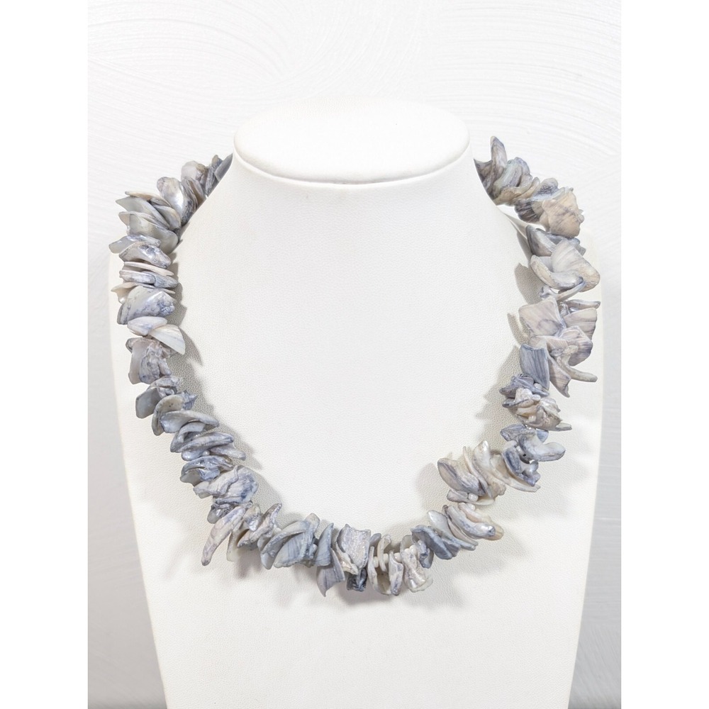 Blue Shell Chip Chunky Necklace‎ Beachy Coastal Surfer Boho 18"